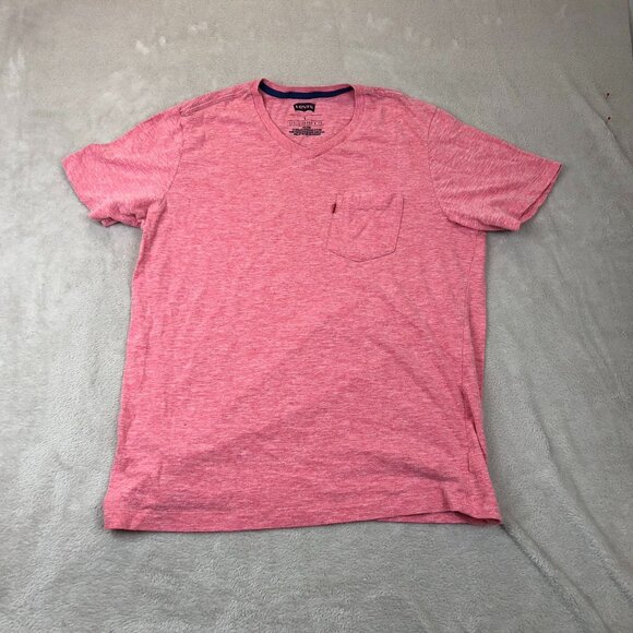 Levi's Women's T-Shirt Large Pink Heathered Short Sleeve Pullover V-Neck Pocket - Picture 9 of 10